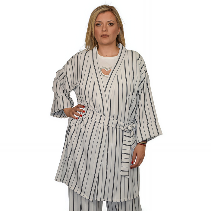 PLUS SIZE ΖΑΚΕΤΑ ΜΑΚΡΥΜΑΝΙΚΗ ΜΕ ΖΩΝΗ